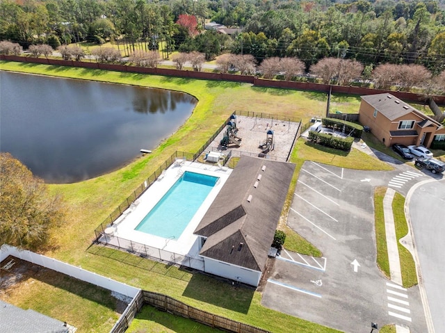 aerial view with a water view