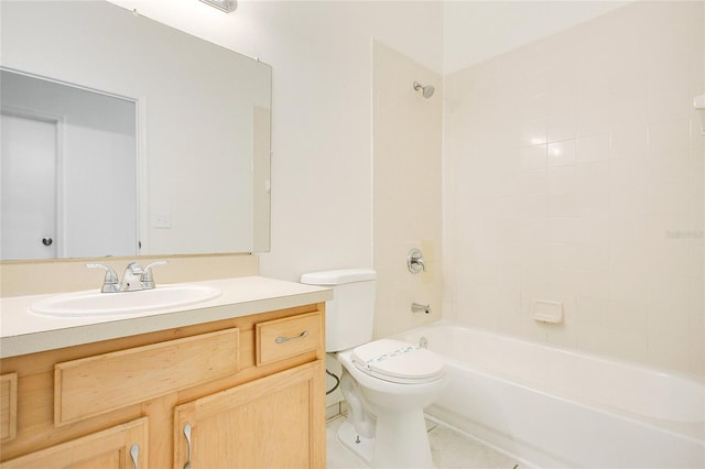 full bathroom with toilet, tile patterned floors, vanity, and shower / bathtub combination