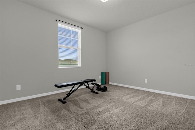 workout room with carpet flooring