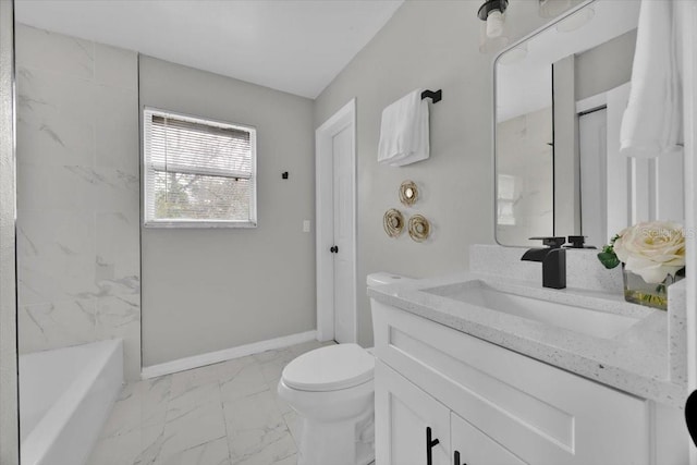 full bathroom with vanity, shower / washtub combination, and toilet