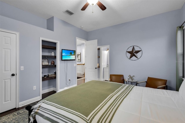 bedroom featuring ceiling fan and hardwood / wood-style floors