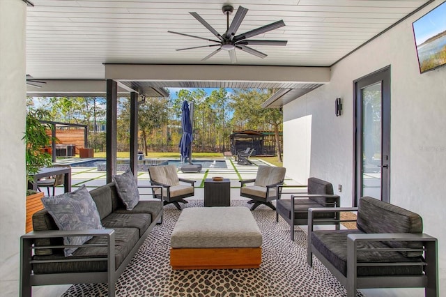 view of patio / terrace with outdoor lounge area and ceiling fan