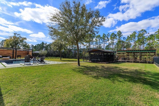 view of yard featuring a gazebo and a patio area