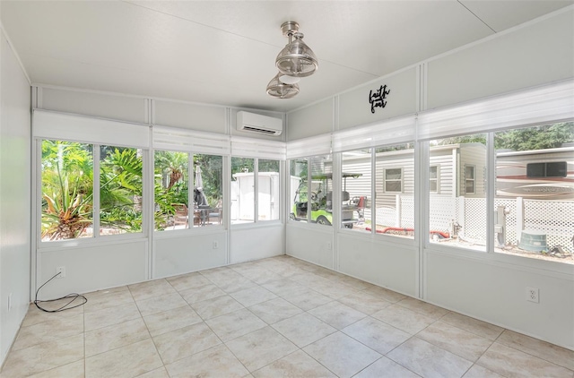 unfurnished sunroom with a wall mounted AC