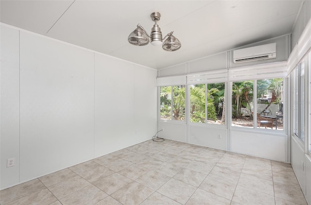 unfurnished sunroom with a wall mounted air conditioner