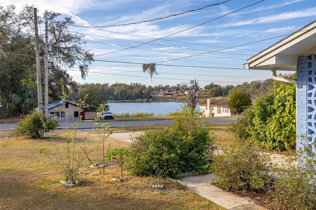 view of yard with a water view