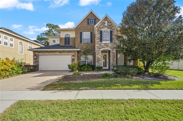 view of front of property featuring a garage and a front yard