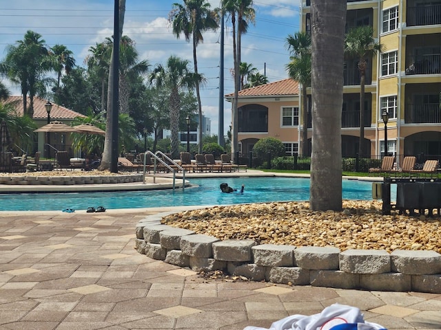 view of pool featuring a patio