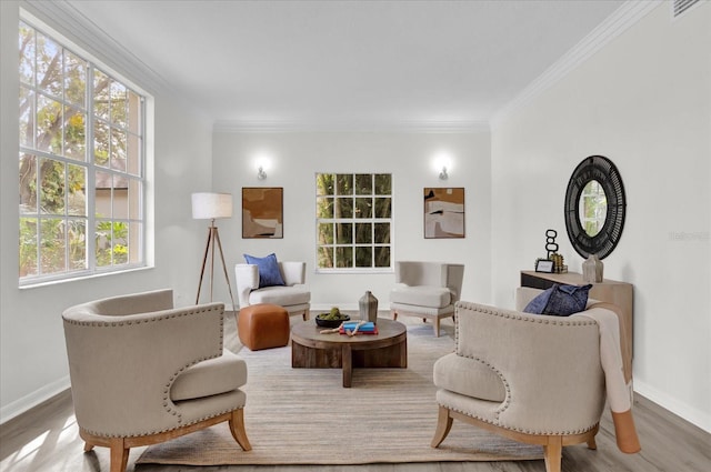 sitting room featuring crown molding and wood-type flooring