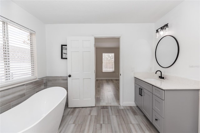 bathroom with vanity and a tub to relax in