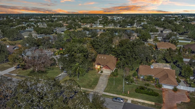 view of aerial view at dusk