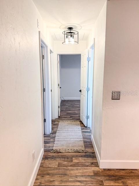 hallway with dark hardwood / wood-style flooring