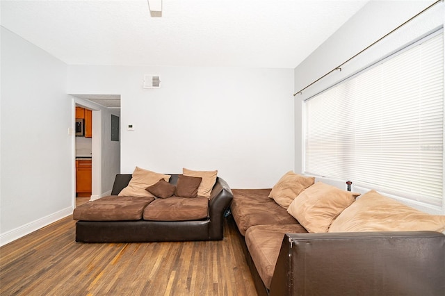 living room featuring hardwood / wood-style floors and electric panel