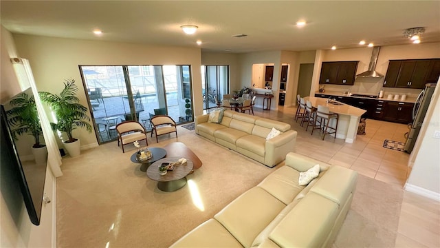 tiled living room with sink