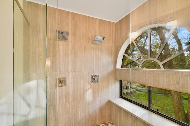 interior details featuring a shower