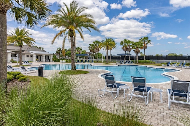 view of pool with a gazebo and a patio