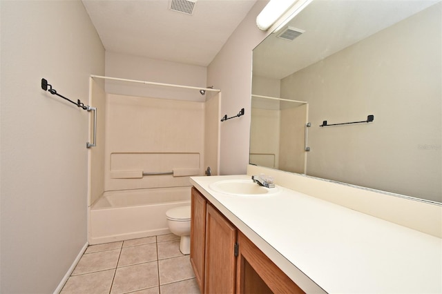 full bathroom with vanity, shower / bathing tub combination, tile patterned floors, and toilet