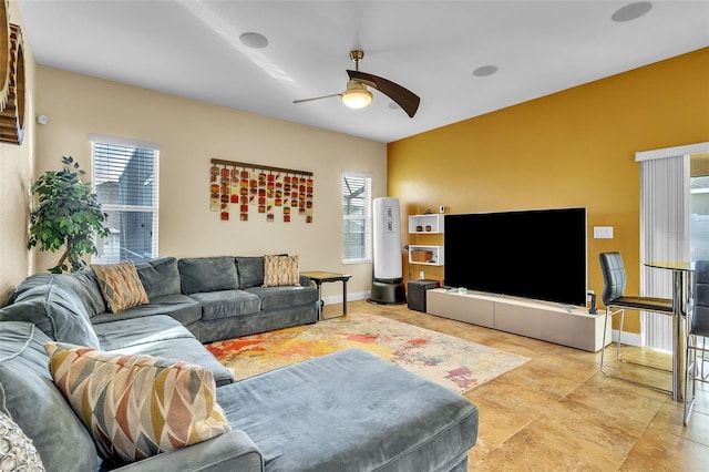 living room with ceiling fan