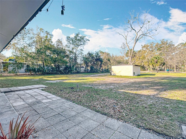 view of yard with a patio area and an outdoor structure