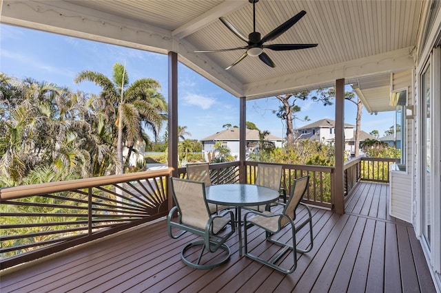 wooden deck with ceiling fan