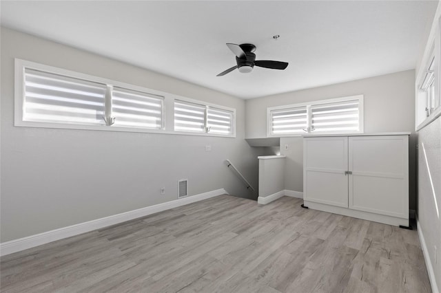 washroom featuring ceiling fan and light hardwood / wood-style flooring