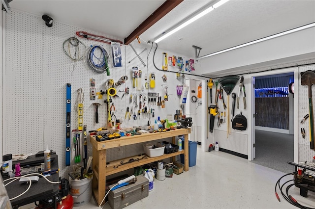 garage featuring a workshop area