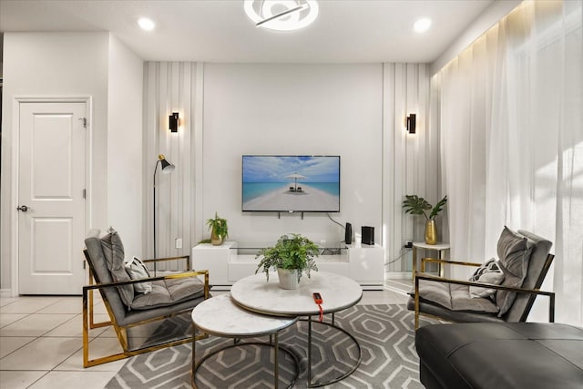 sitting room featuring light tile patterned flooring