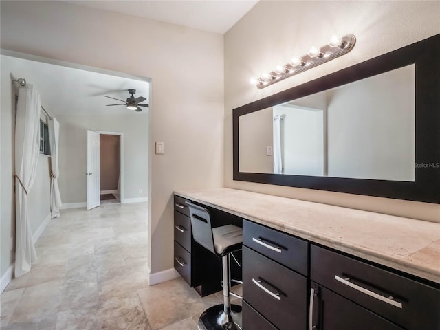 bathroom with vanity and ceiling fan