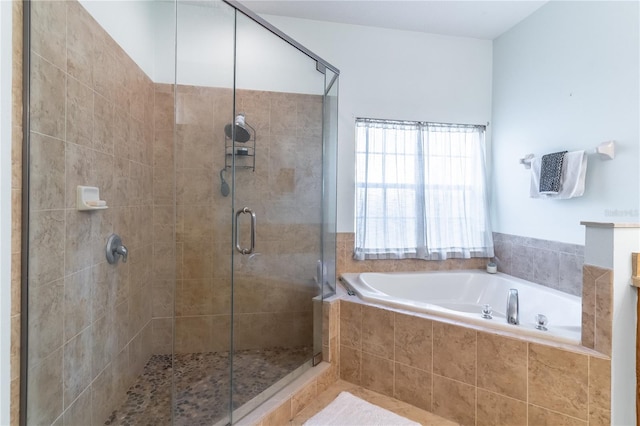 bathroom with plus walk in shower