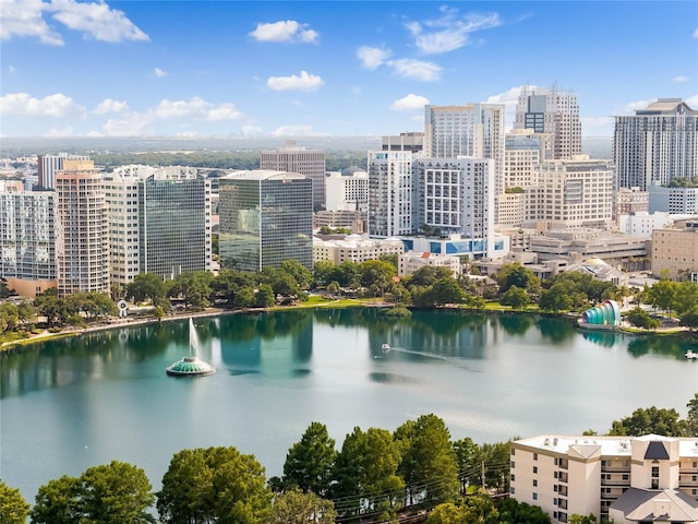 property's view of city featuring a water view