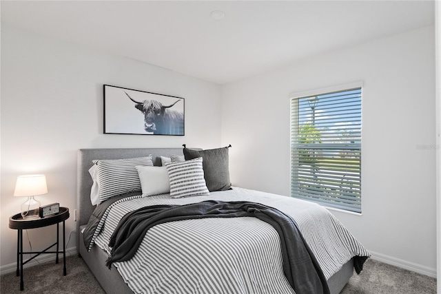 bedroom featuring dark carpet