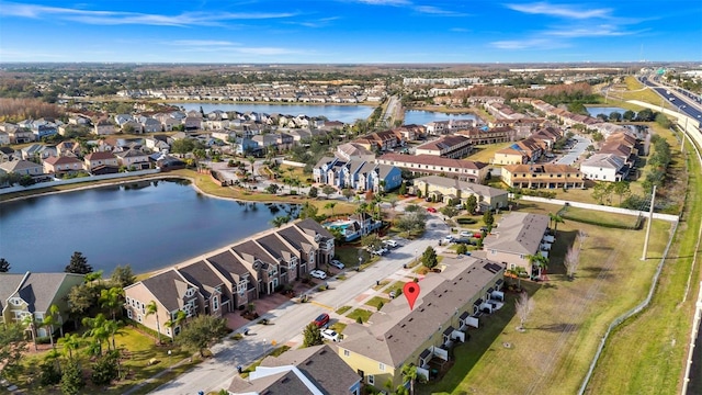 aerial view with a water view