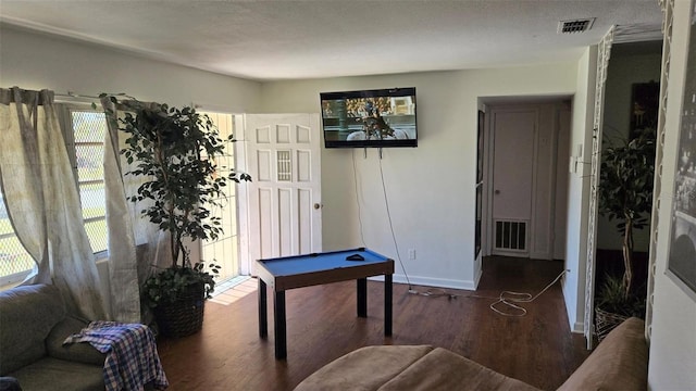 recreation room featuring dark hardwood / wood-style floors and pool table