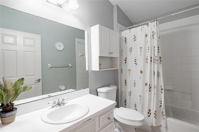 full bathroom with vanity, toilet, and shower / bath combo with shower curtain