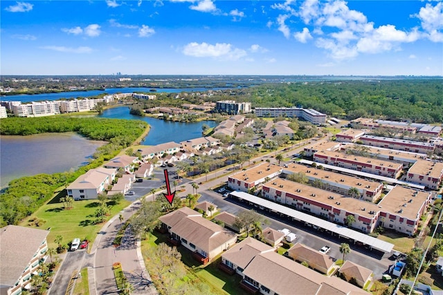 aerial view featuring a water view