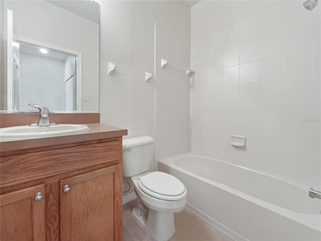 full bathroom with tile patterned flooring, vanity, bathing tub / shower combination, and toilet