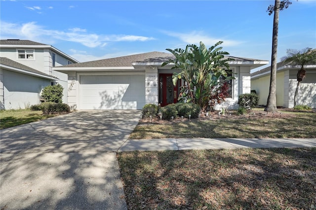 single story home with a garage