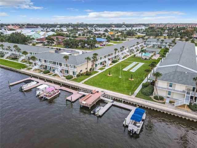 aerial view featuring a water view