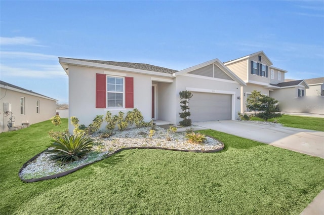 view of front facade featuring a garage and a front lawn