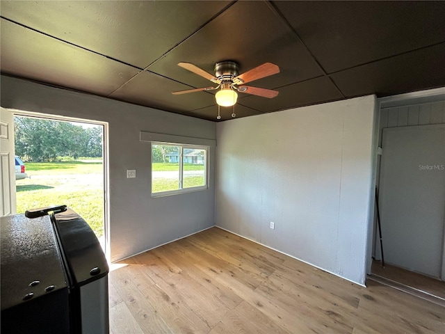 spare room with ceiling fan and light hardwood / wood-style flooring