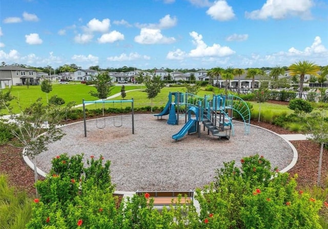 view of play area featuring a yard