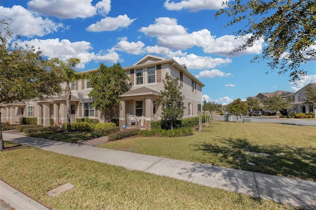 view of front of home with a front lawn