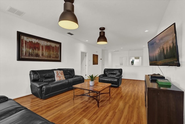 living room with hardwood / wood-style floors