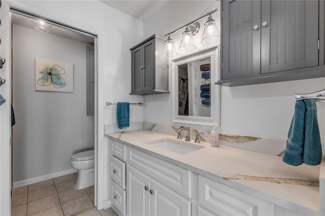 bathroom featuring vanity, toilet, and tile patterned flooring