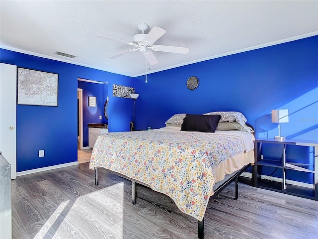 bedroom featuring hardwood / wood-style floors and ceiling fan