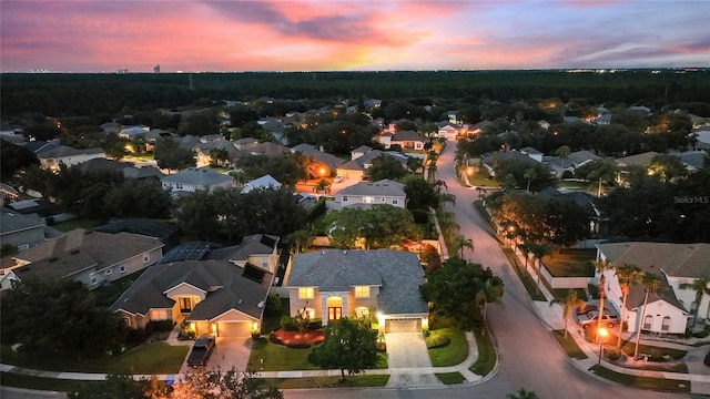 view of aerial view at dusk