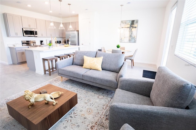 view of tiled living room