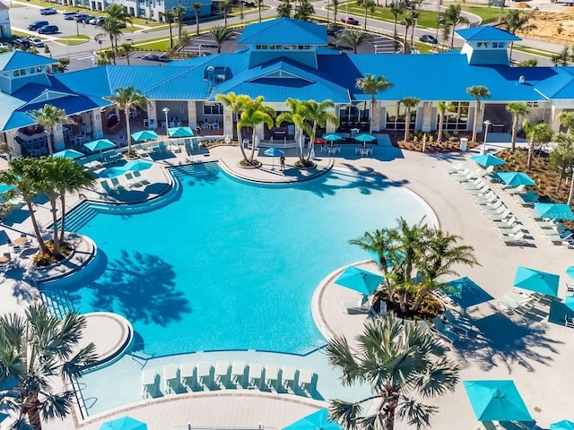 view of swimming pool with a patio