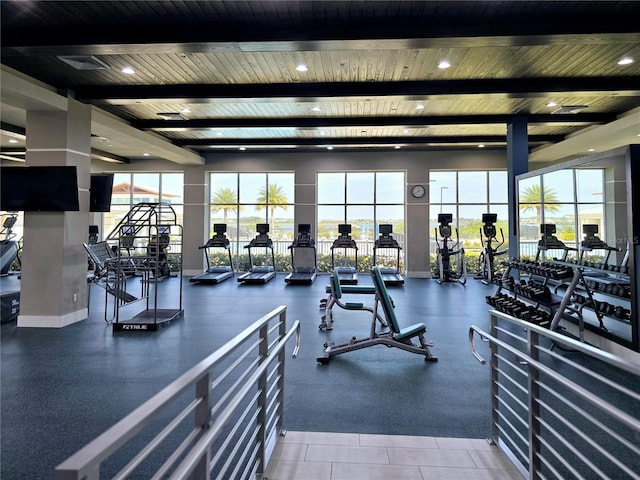 workout area with a wealth of natural light and recessed lighting