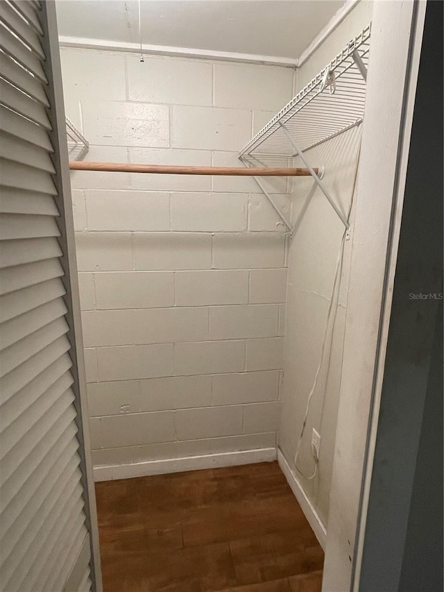 spacious closet with dark wood-type flooring